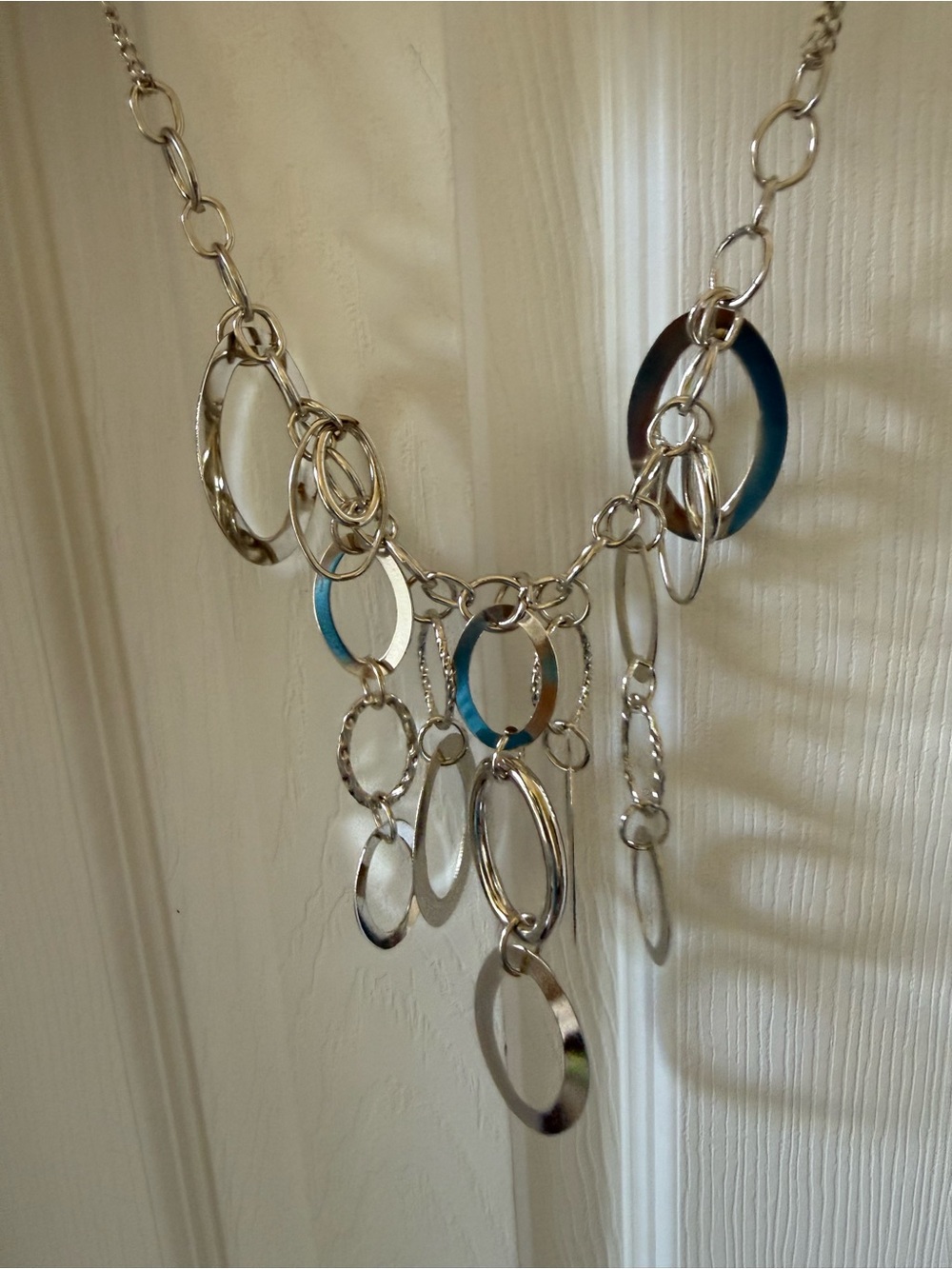 Silver-tone Blue Accent Link Necklace for Women